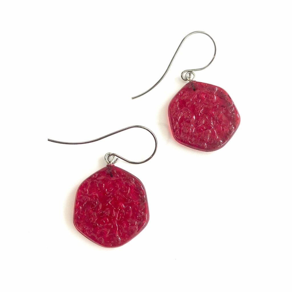 Cherry Red Stained Glass Drop Earrings